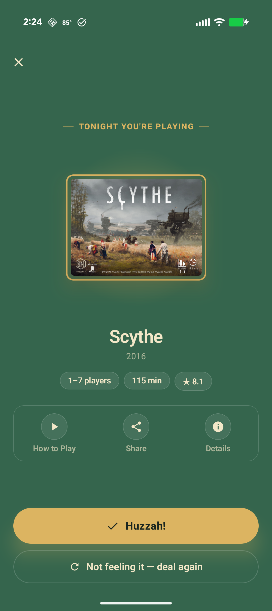 Card Draw revealing the winning board game